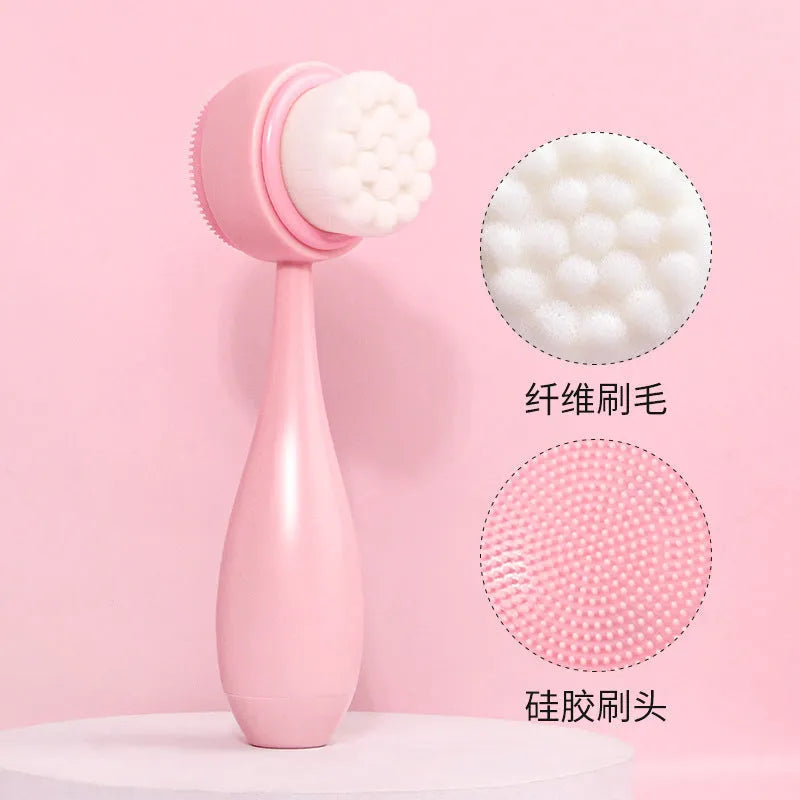 Facial brush set with coral fleece hair band and plastic handle in multiple colour options