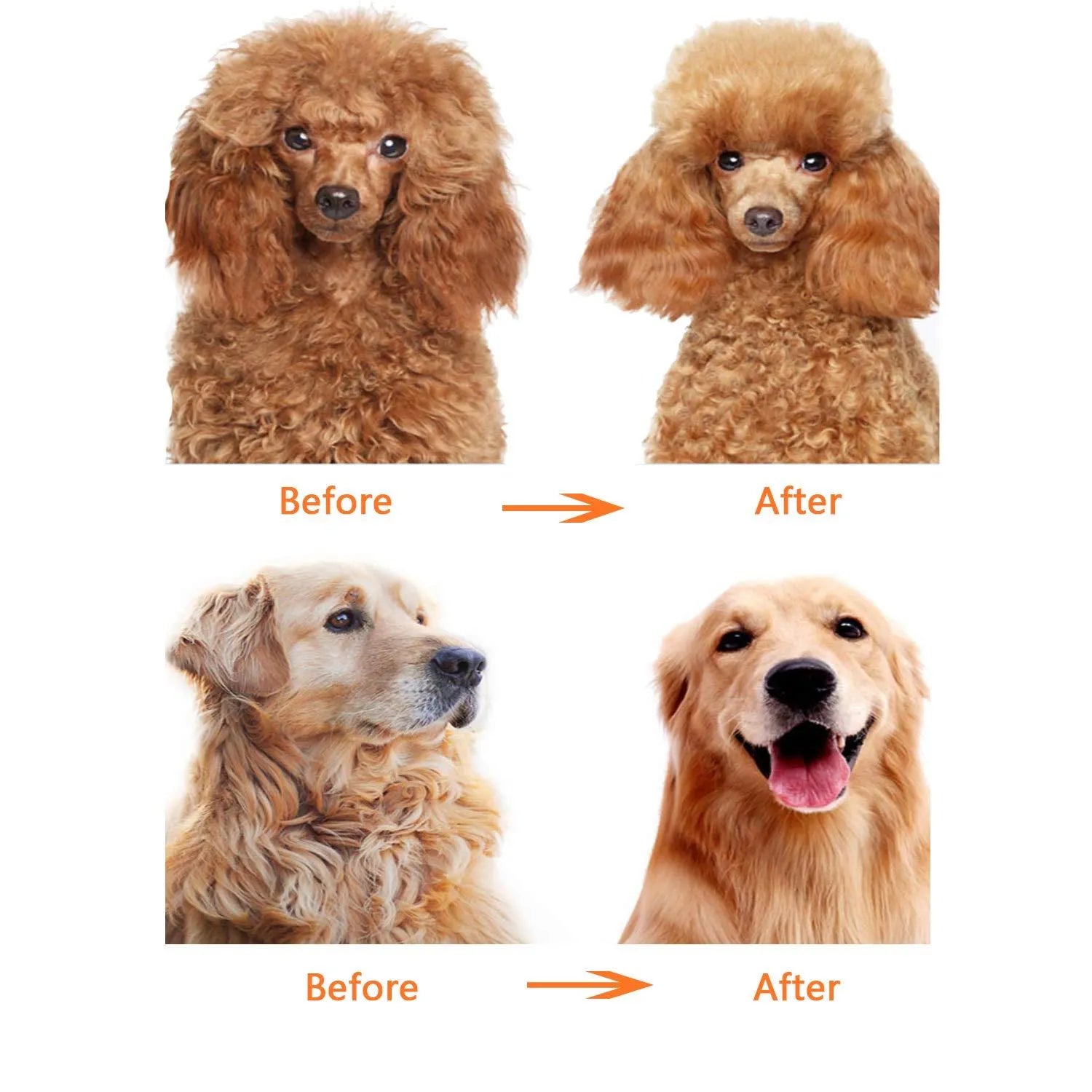 Red plastic handle pet comb with dual-length stainless steel teeth for detangling dog and cat hair.
