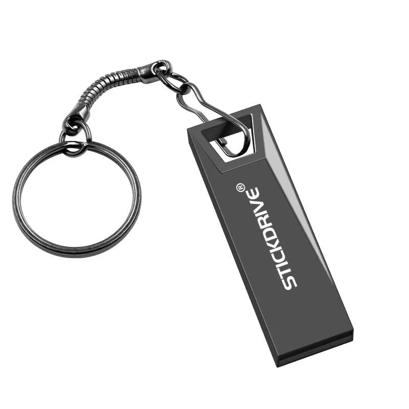 Metal USB flash drive with necklace chain attachment in black or silver finish