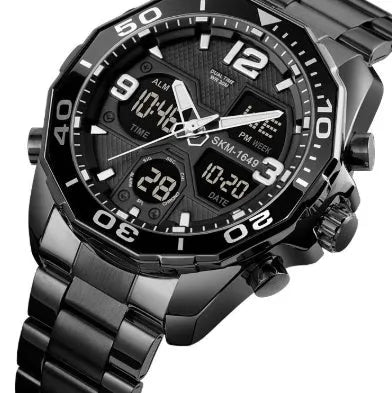Southeast Asian spiral stainless steel men's watch with black dial and metal strap