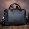 Men's 15-inch genuine cowhide portfolio bag in black, simple style, waterproof leather laptop briefcase