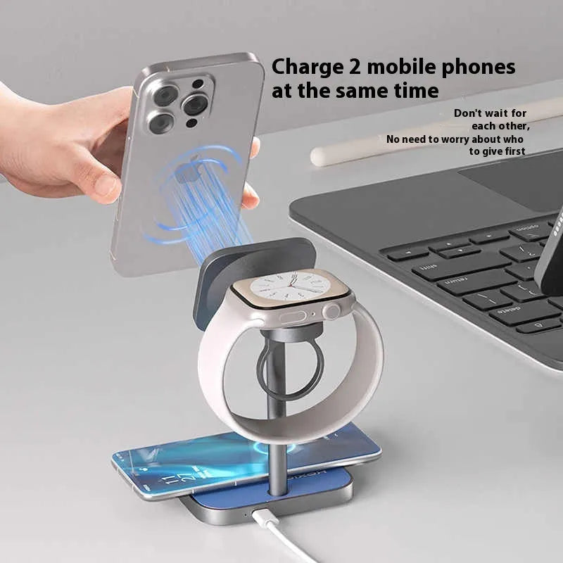 Three-in-one basketball magnetic wireless charger with aluminium alloy body in black, red blue, or silver grey