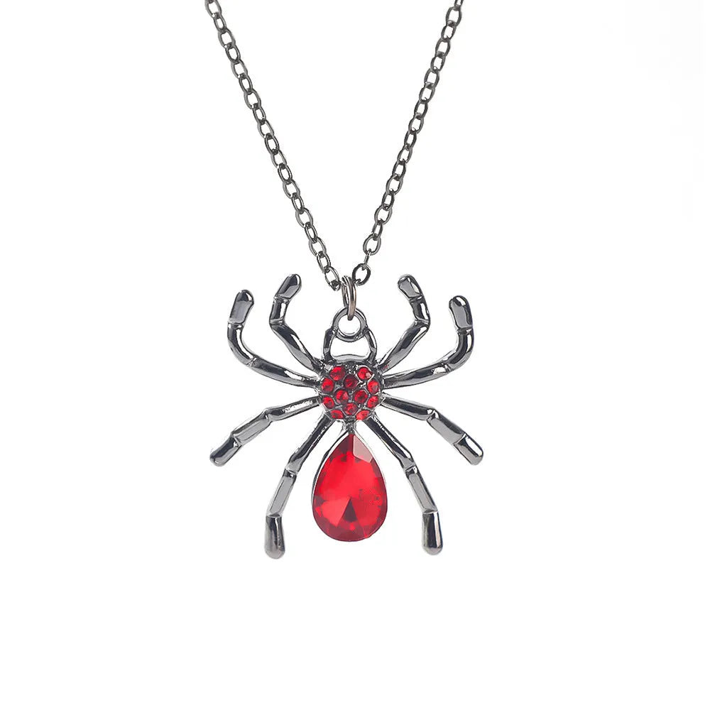 Halloween spider bat necklace with electroplated zinc alloy pendant showing gothic design options