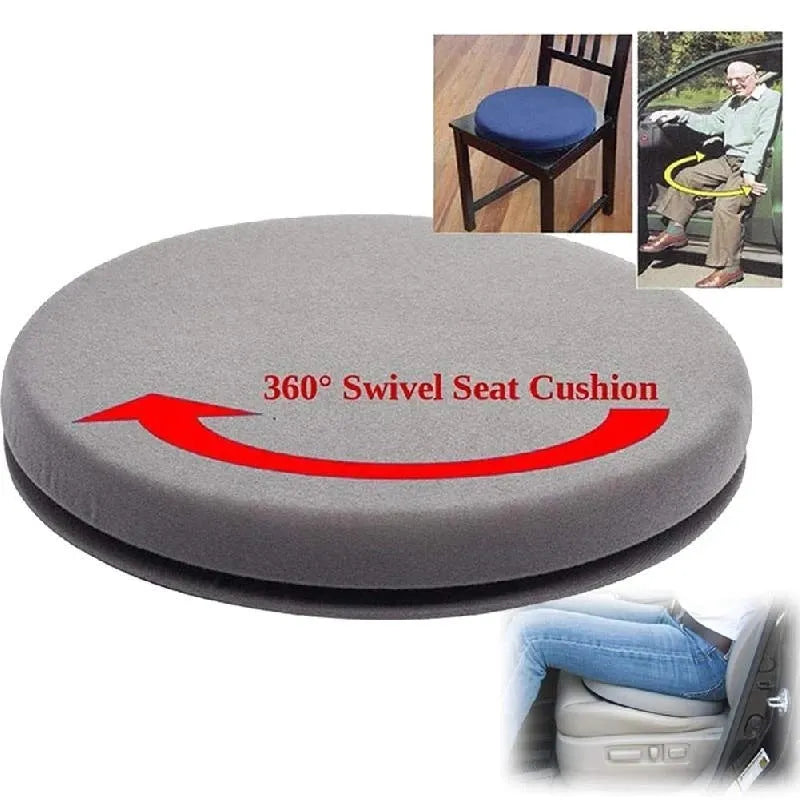 Round car seat cushion with 360-degree rotation on a non-slip base.