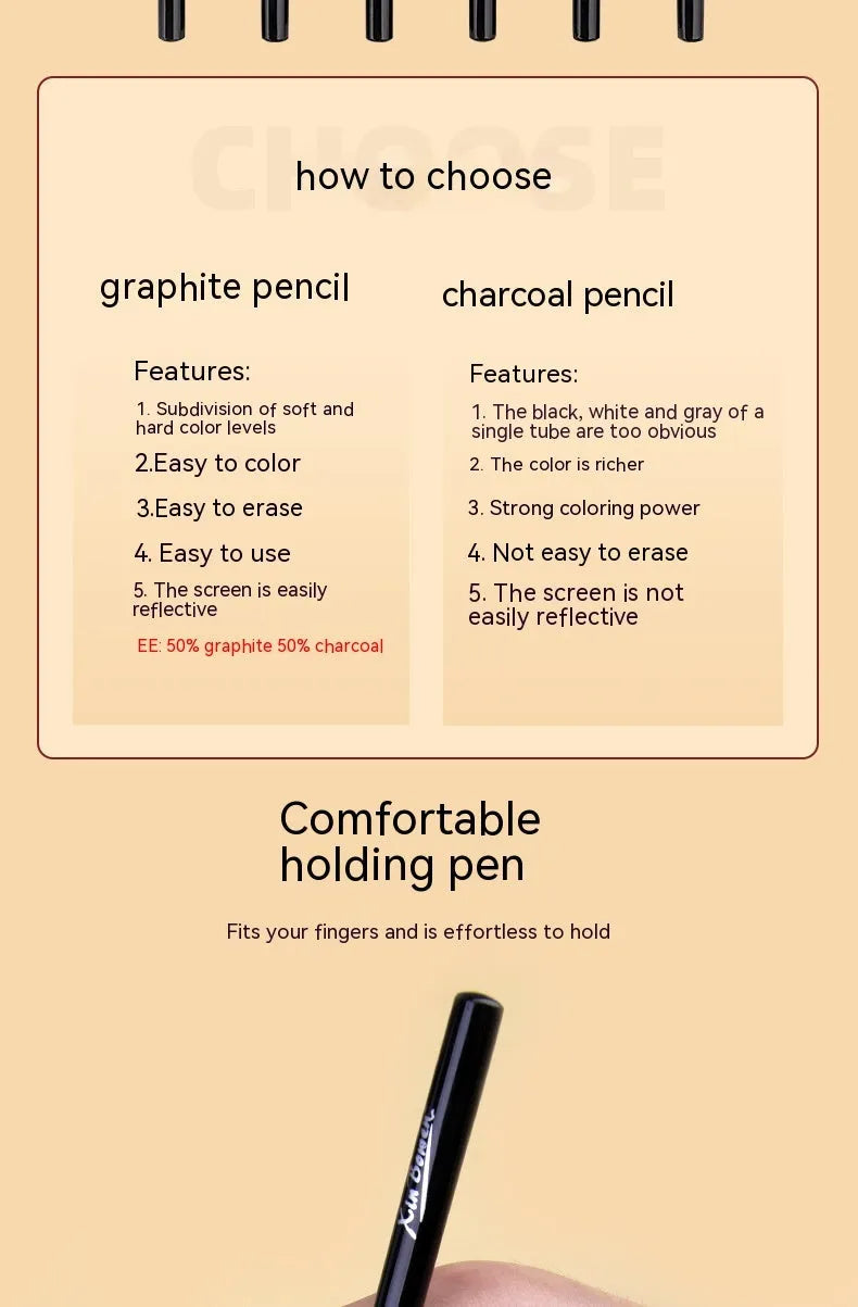 Set of six wood-free graphite sketching pencils in grades HB 2B 4B 6B 8B EE