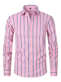 Men's slim fit striped business shirt in ice silk polyester blend fabric on hanger