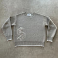 Grey jacquard knitwear coat with loose fitting design and long sleeves