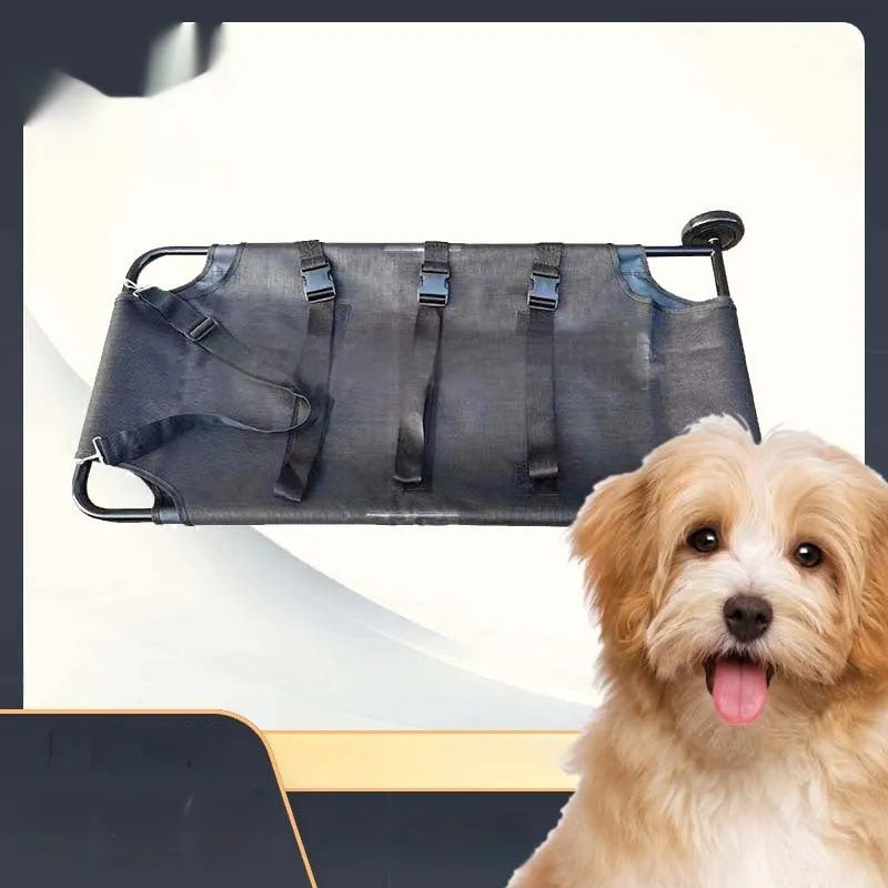 Large black foldable aluminium alloy pet stretcher with carry handles for emergency dog transport