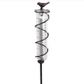 Cast iron and glass rain gauge with hummingbird design for garden rainfall measurement