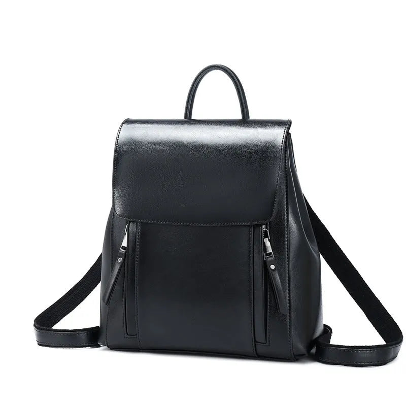Genuine leather women's backpack in large square vertical design with shoulder straps