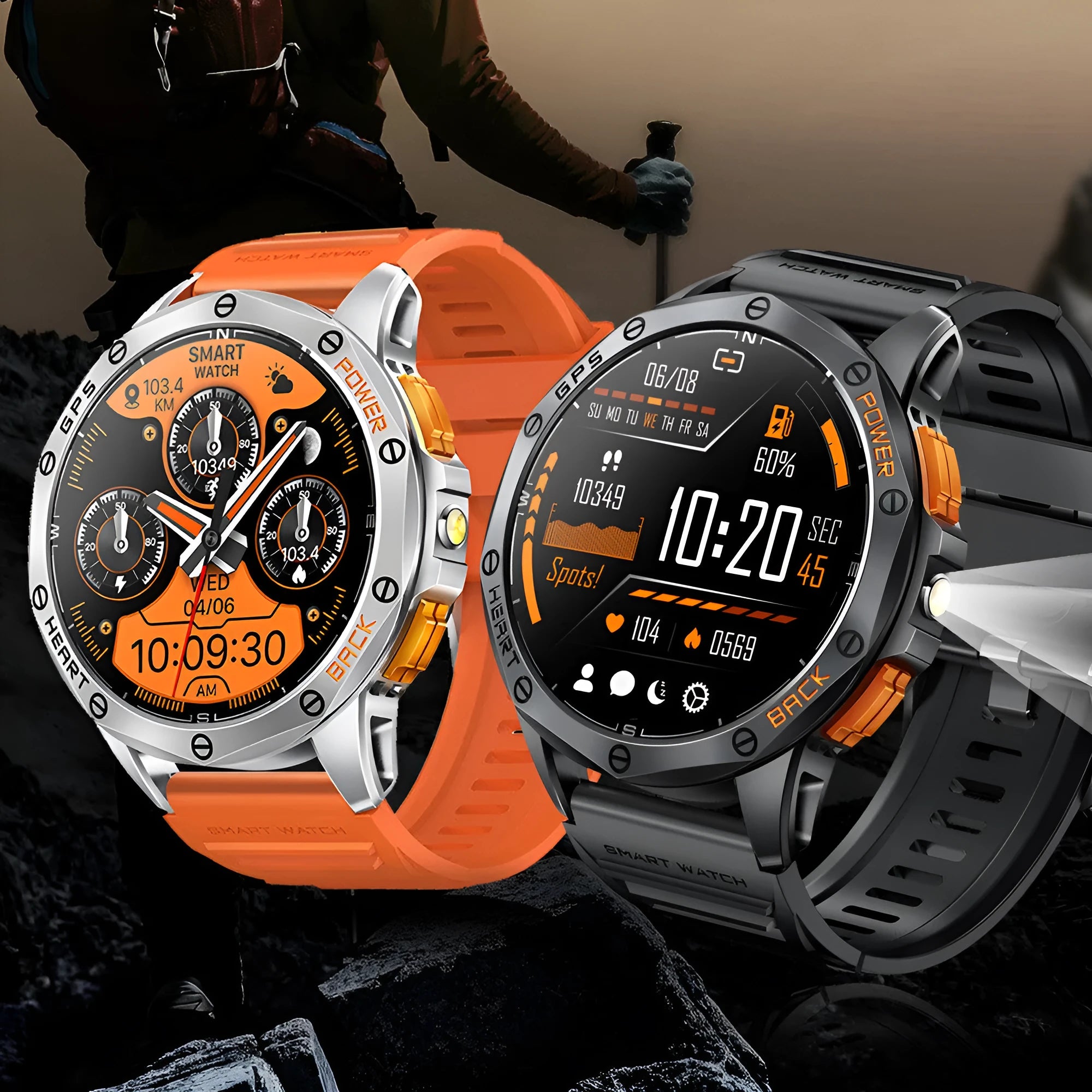 K67 AMOLED smart watch with metal body, Bluetooth calling, and compass displayed in black colour
