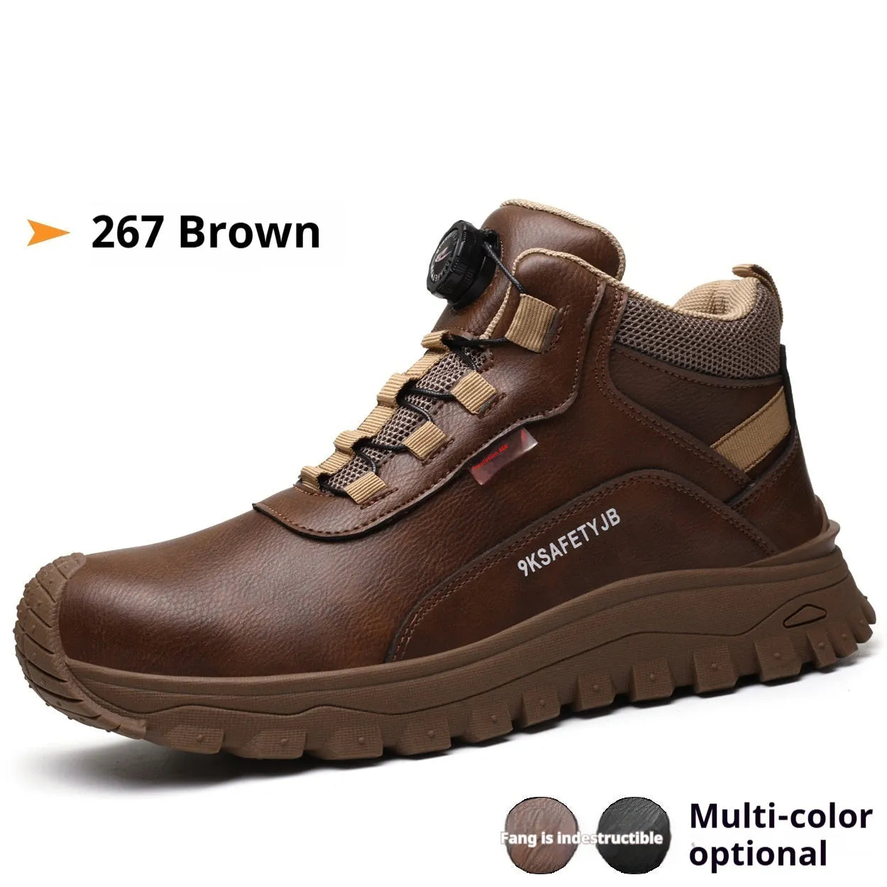 Flyknit safety work shoes with leather upper and rubber sole in multiple colour options