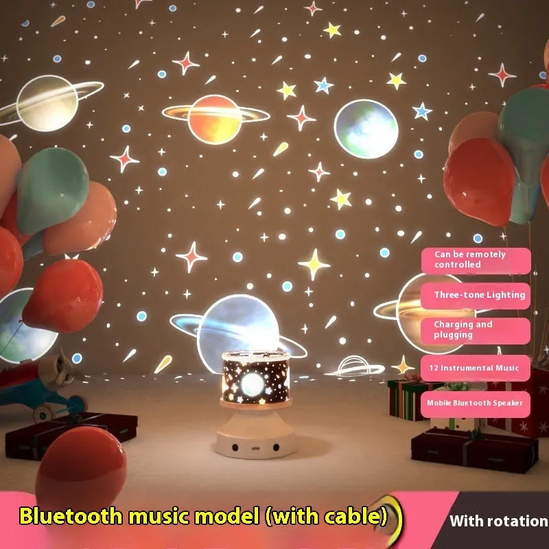 Creative star light projection lamp with Bluetooth stereo showing multiple music-synchronised patterns