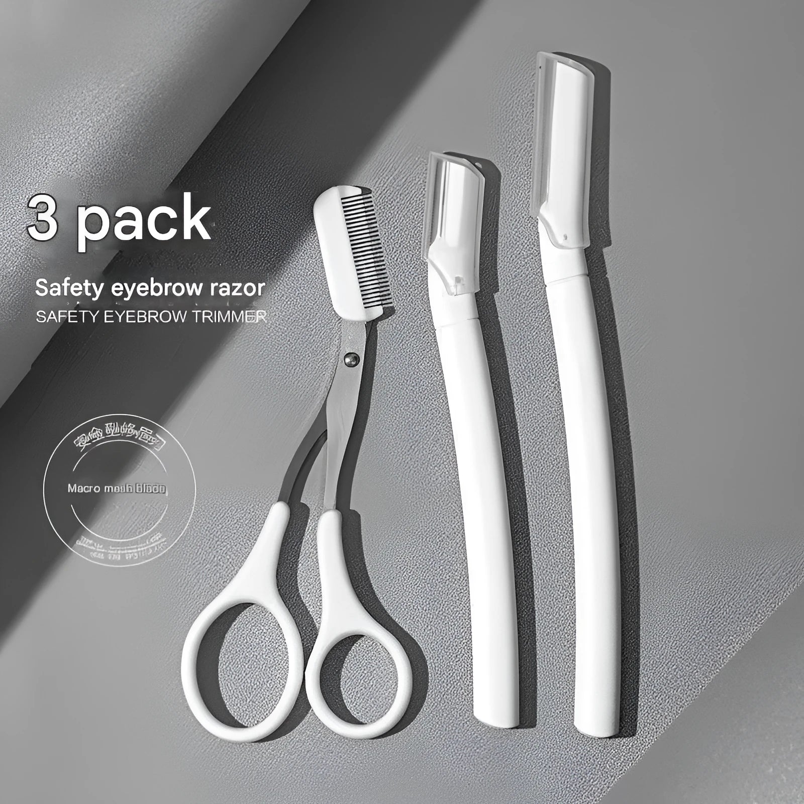 Eyebrow trimmer set with macro safety type razor and safety guard for beginner men and women