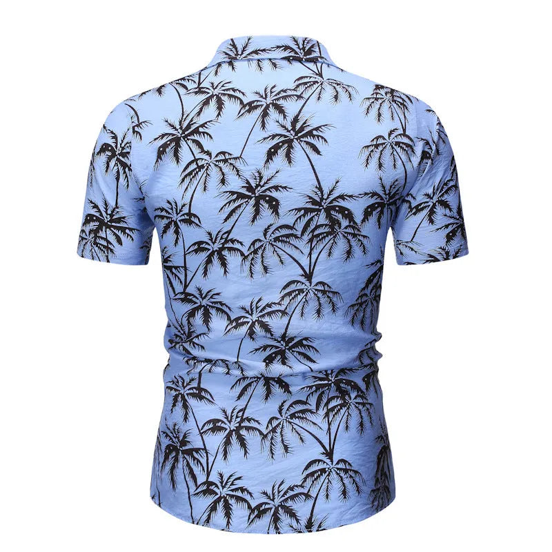 Mens casual lapel print top in polyester, white colour, long sleeves, front view