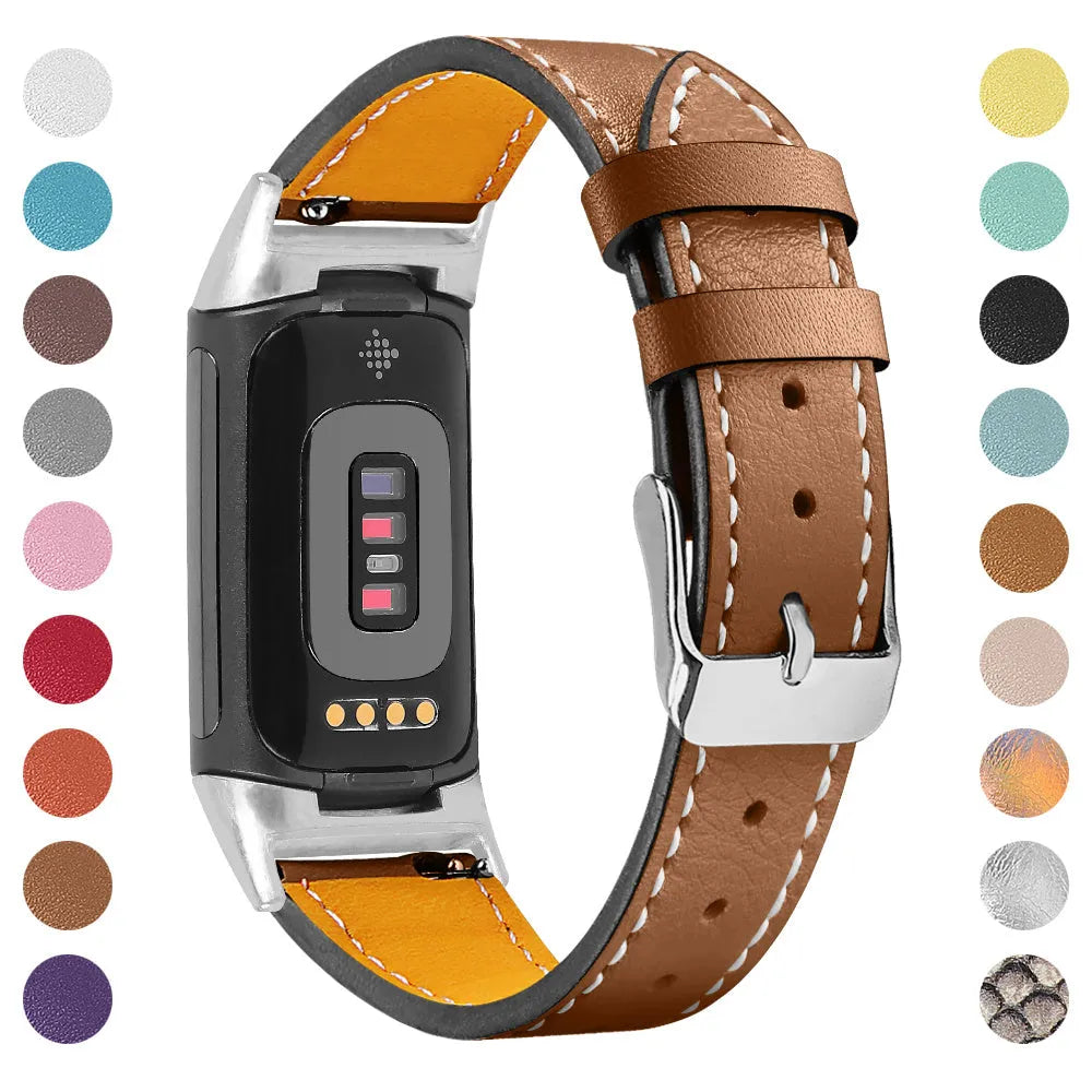 Genuine cowhide leather strap for Fitbit Charge 5 and Charge 6 in multiple colour options
