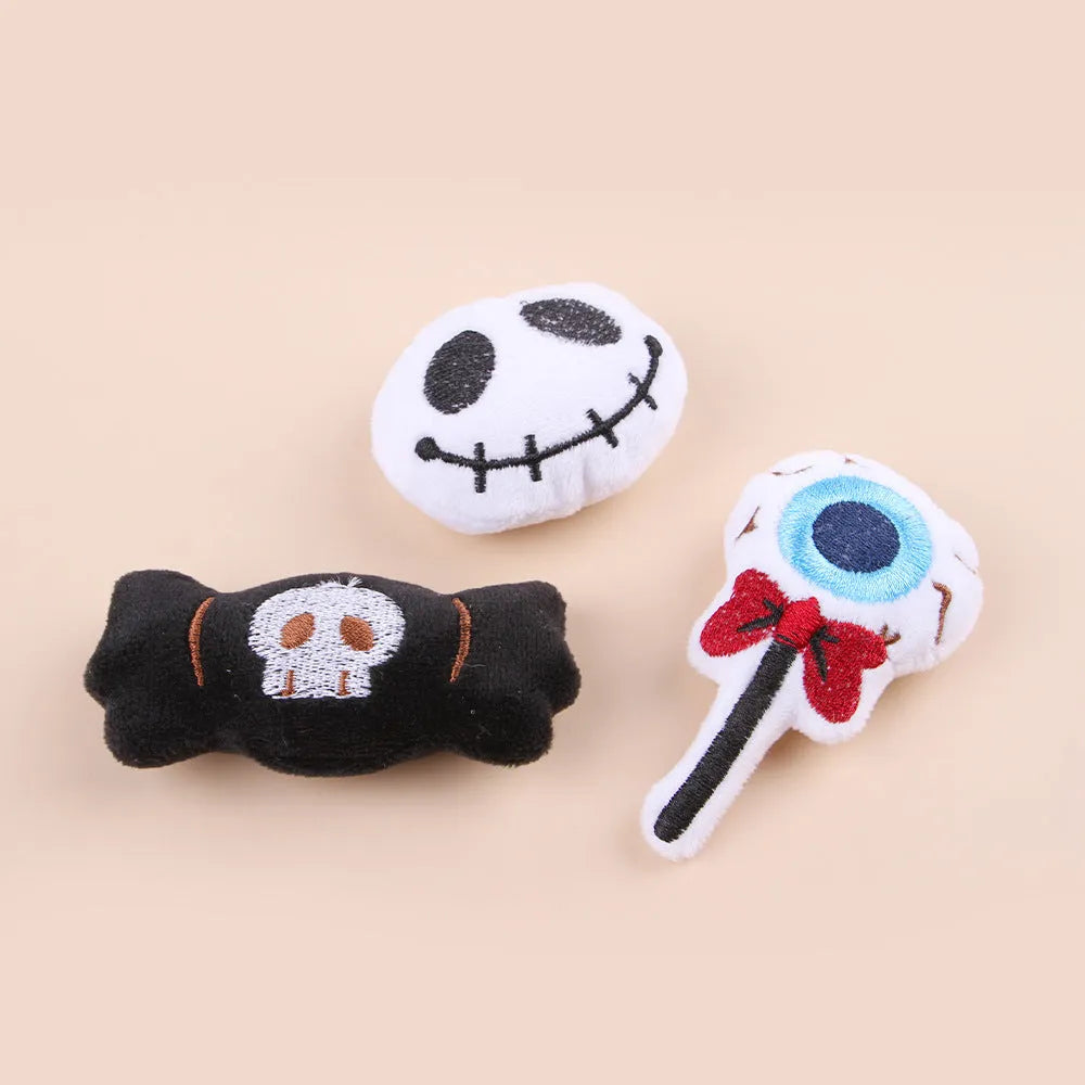 Small plush cat teaser wand toy with candy pattern design for interactive feline play