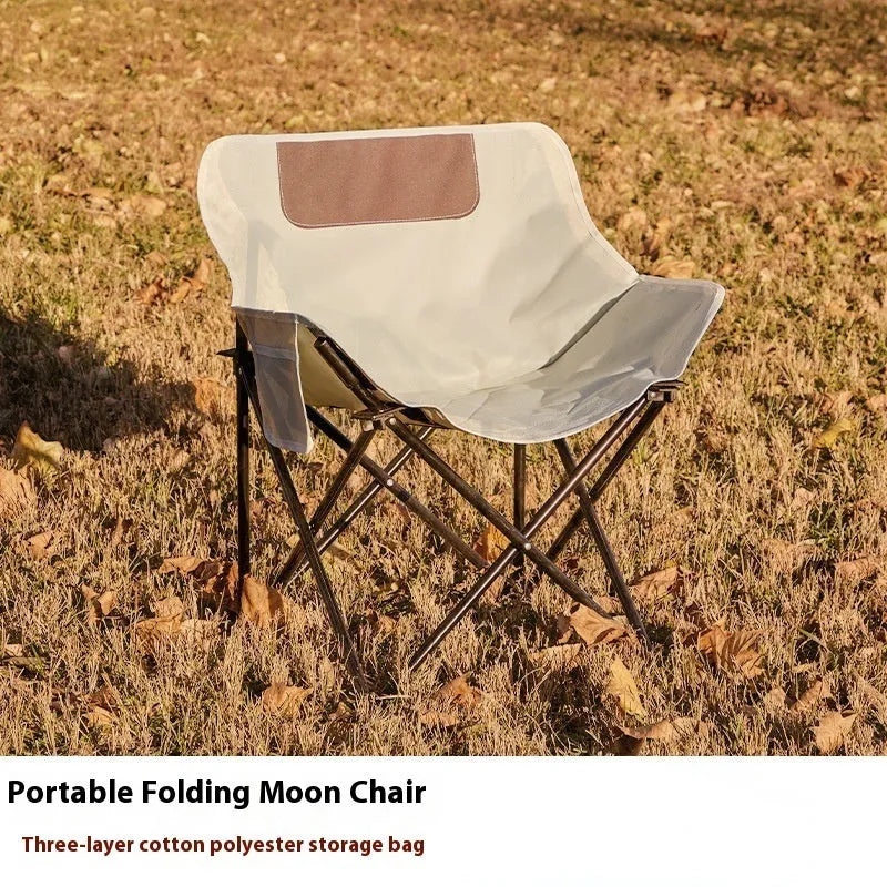 Folded and unfolded views of a portable outdoor recliner chair with steel frame and Oxford cloth seat