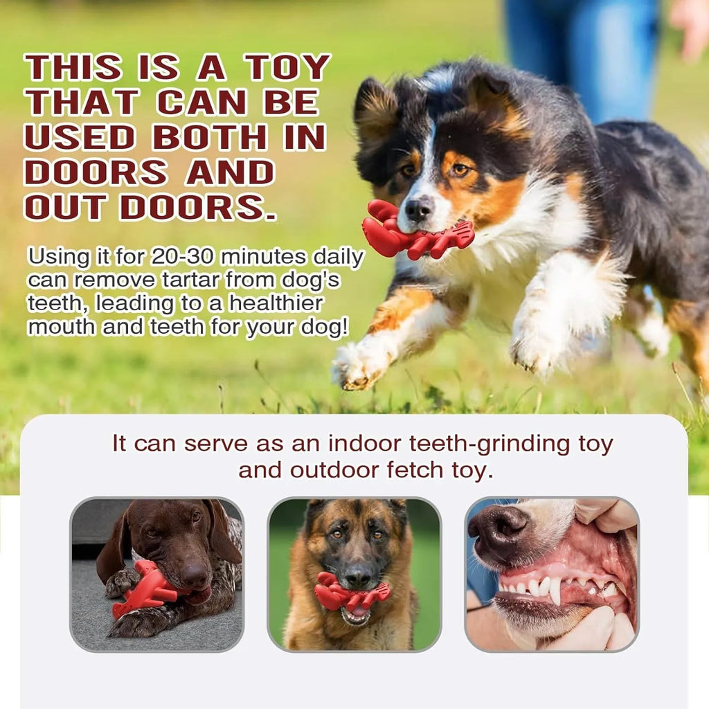 Red bone-shaped nylon chew toy for large aggressive chewing dogs on white background