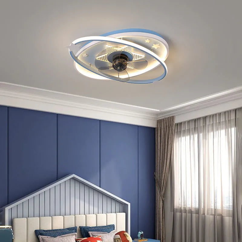 Modern iron chandelier for children's bedroom in blue or pink with remote control