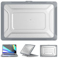 MacBook protective shell case in cold black, starry sky grey, elegant apricot, and sapphire blue colours for Air and Pro models.
