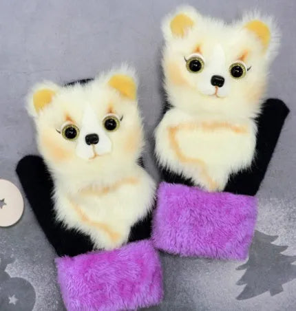 Cartoon animal autumn winter warm mittens 28cm red one size
