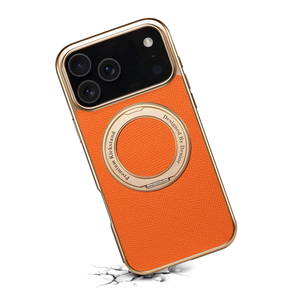 Denior genuine leather electroplating magnetic phone case with bracket for Apple iPhone