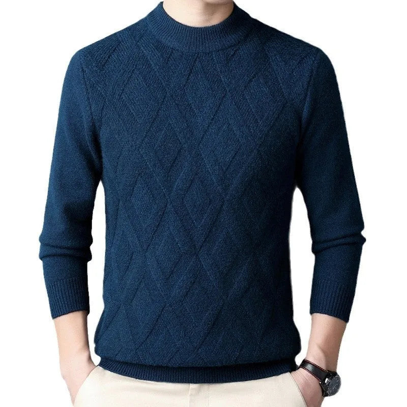 Men's winter thicken thermal wool sweater with diamond jacquard craft in multiple colour options