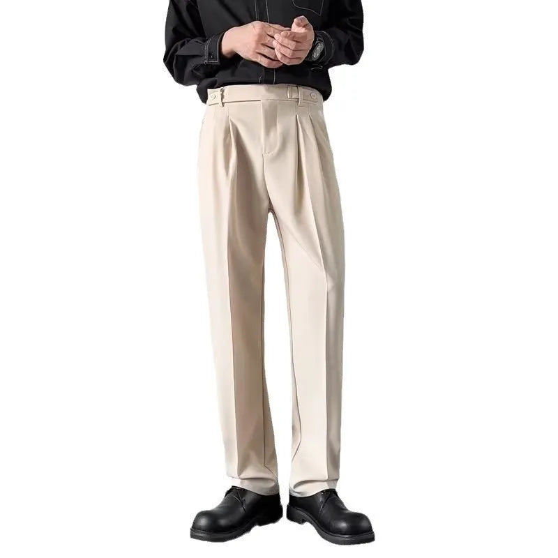 Men's straight leg loose fit suit trousers in apricot and black colours
