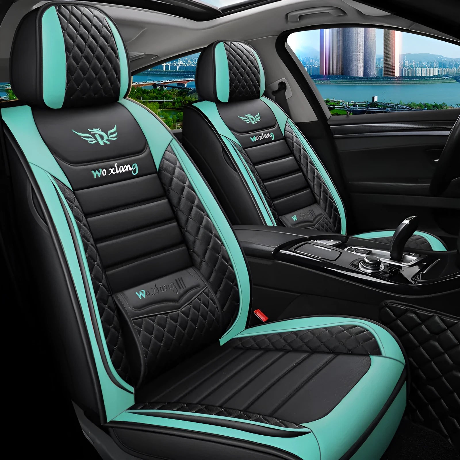 Red leather car seat cushion with high-elasticity sponge filler on a car seat.
