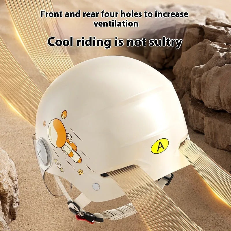 Khaki coloured unisex half helmet for electric motorcycles on a white background.
