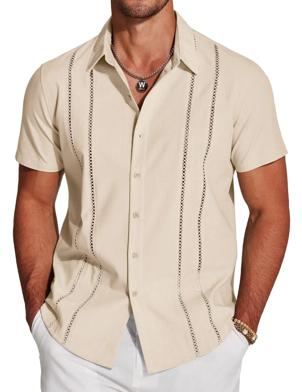 Men's slim fit Hawaiian short sleeve shirt in polyester fabric with digital printing