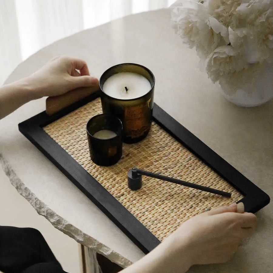 Pine wood dining tray with multiple compartments for organising items in living room or tea room