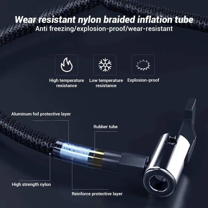 Wireless digital display air pump with large screen, four nozzles, and carrying case