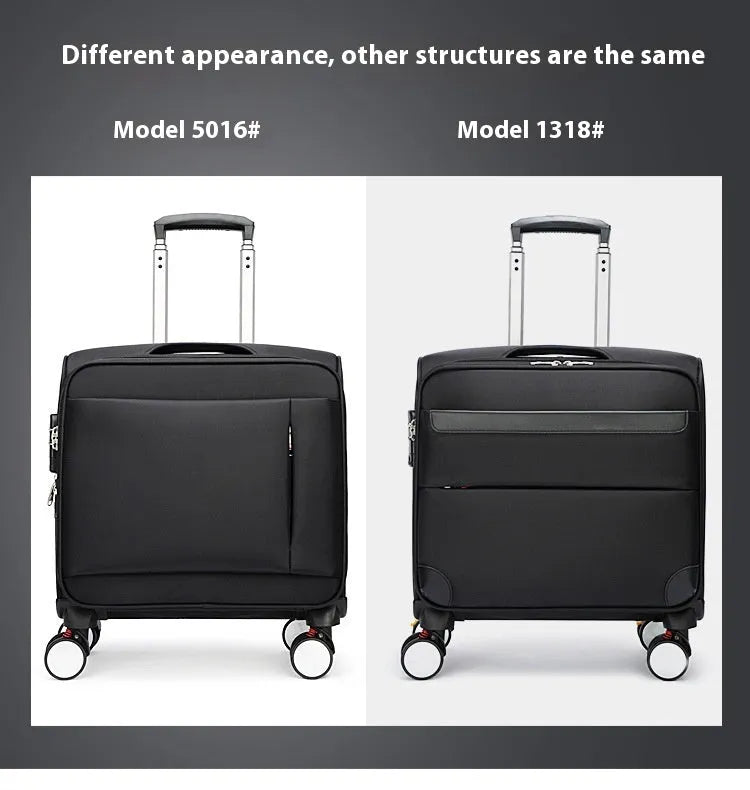 Black 18-inch Oxford cloth business luggage with universal wheels and telescopic handle