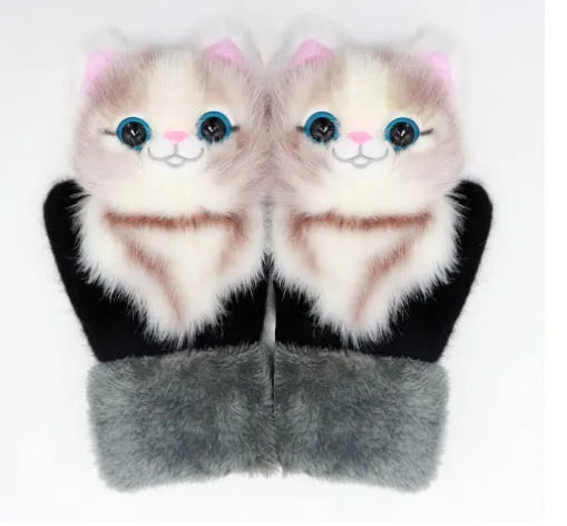 Cartoon animal autumn winter warm mittens 28cm red one size