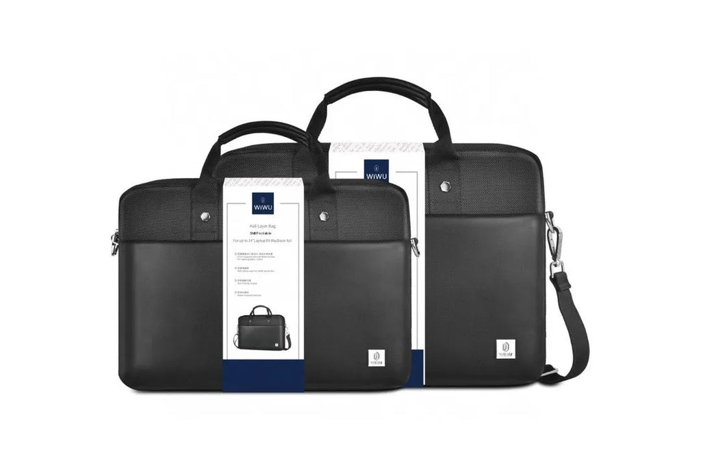 Black Oxford cloth computer handbag with multiple compartments for 14-inch or 15.6-inch laptops and accessories