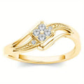 Yellow gold coloured copper diamond ring with micro inlaid zircon detail and geometric quadrangle design.