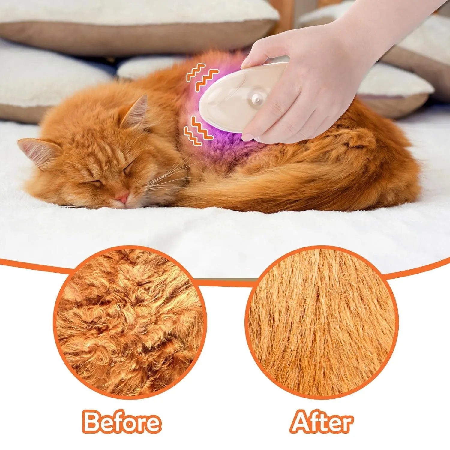Yellow 4-in-1 cat steam brush with silicone teeth, water tank, and UV lamp for pet grooming.