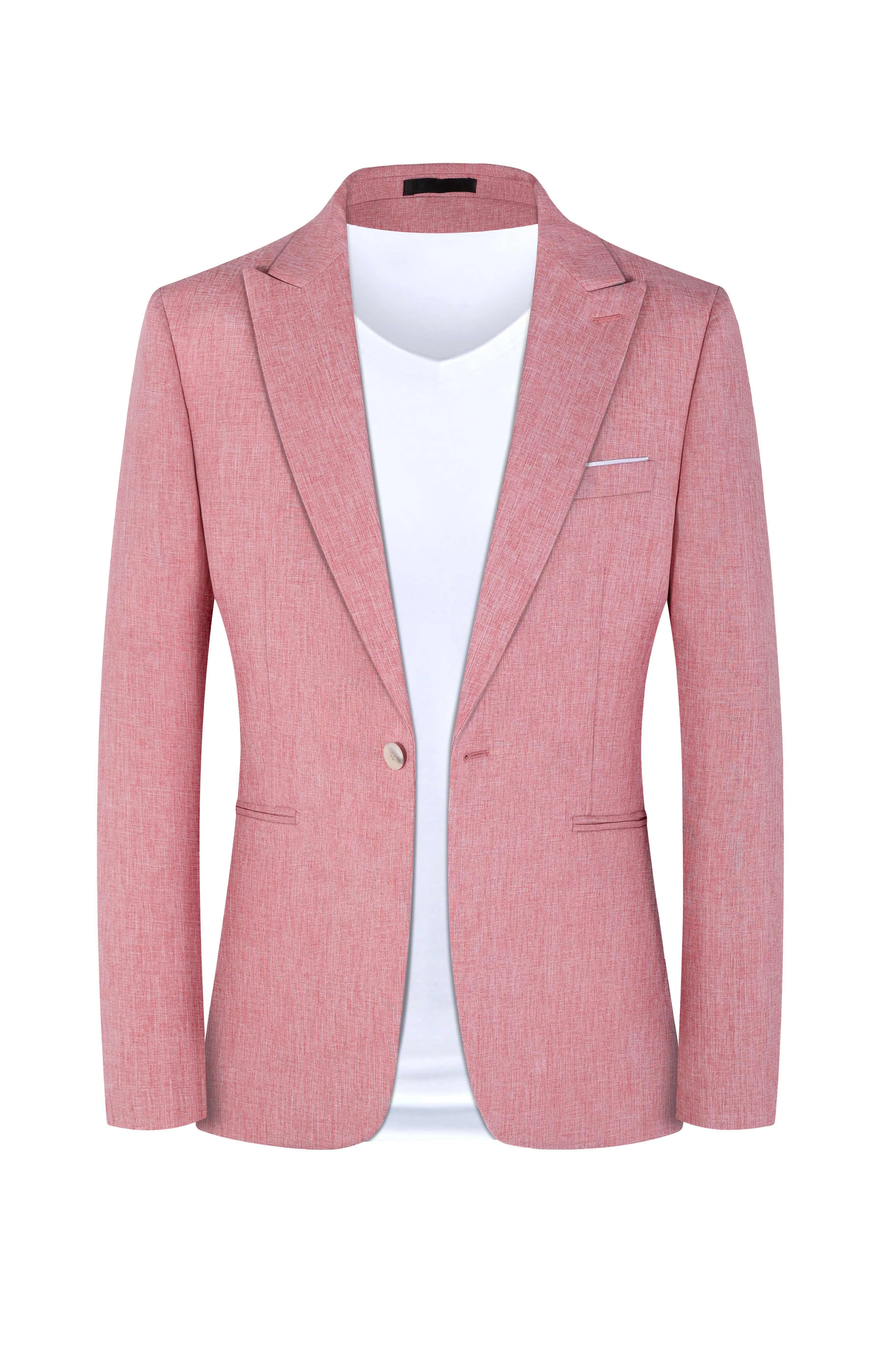 Men's casual western-style suit jacket in pink and light blue colours showing front view