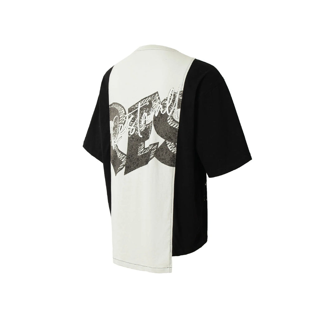 Men's black and white deconstruction print loose fit T-shirt on hanger