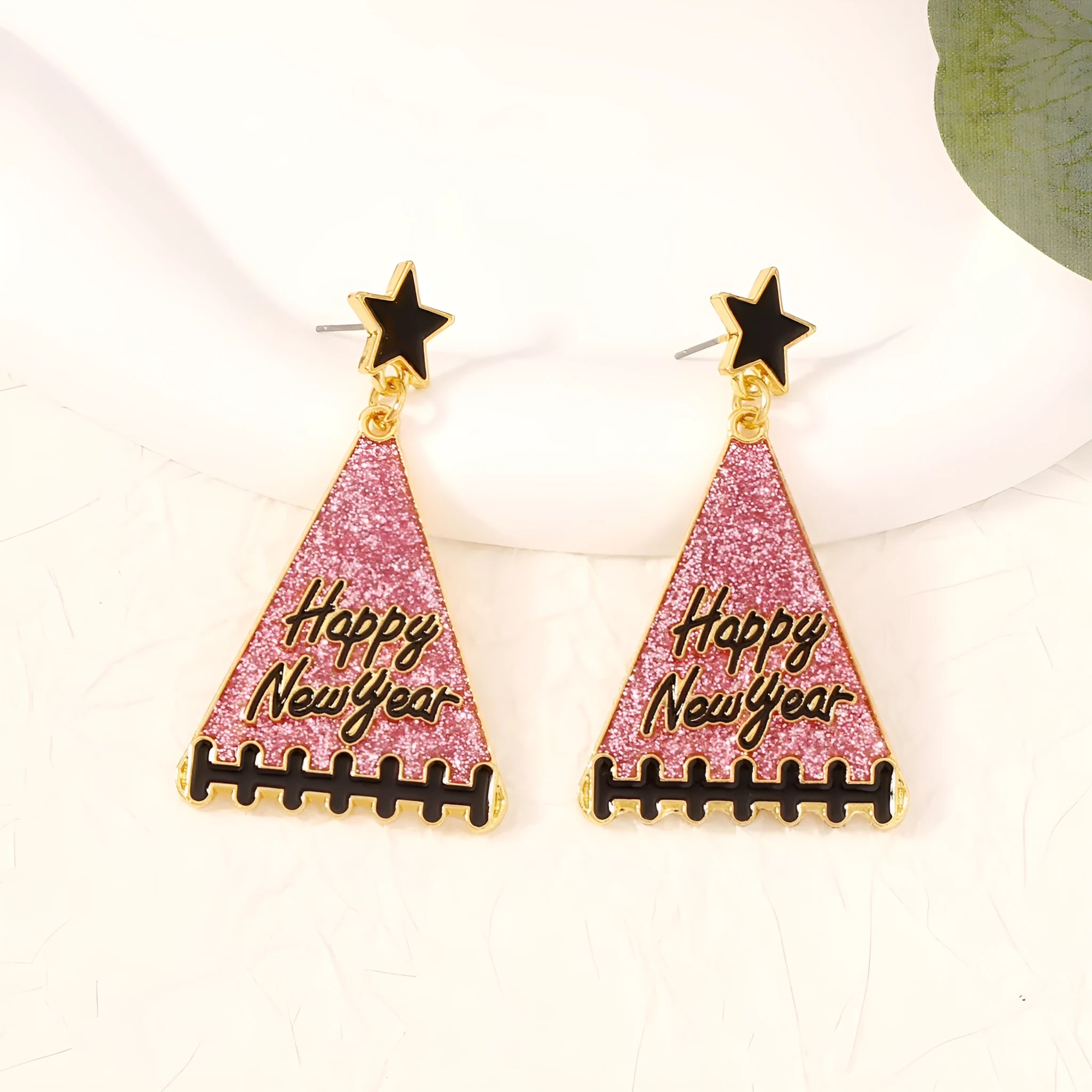 Pair of tree-shaped zinc alloy earrings in multiple colours including pink, green, gray, yellow and red