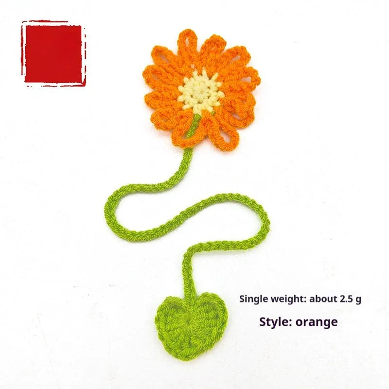 Hand-crocheted daisy design wool bookmark with flexible wire core in various colour options