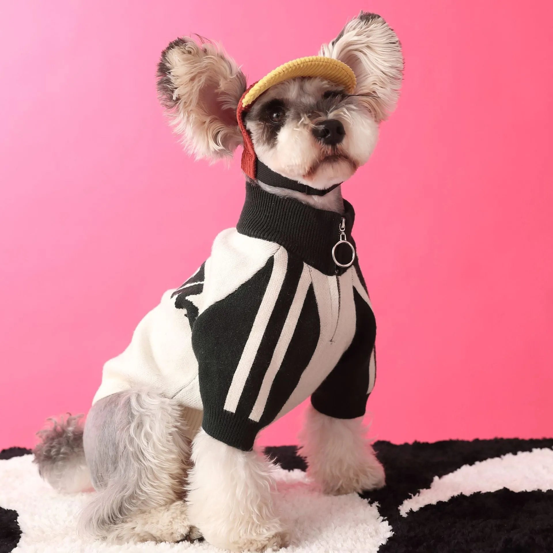 Red wool blend sports sweater cardigan for a medium-sized dog, shown on a mannequin.