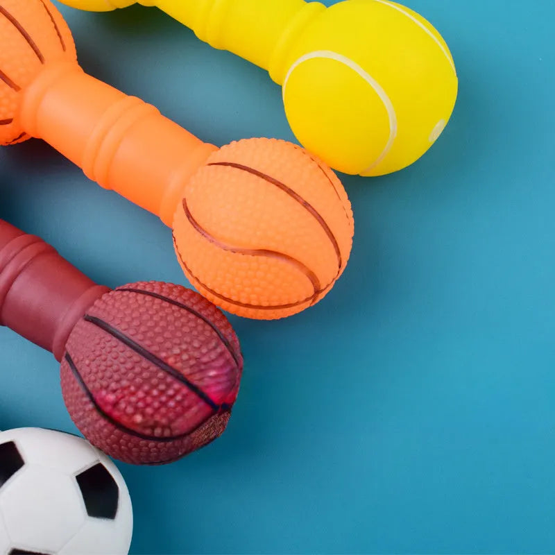 Brown orange white yellow football dumbbell shaped PVC squeaky dog chew toy