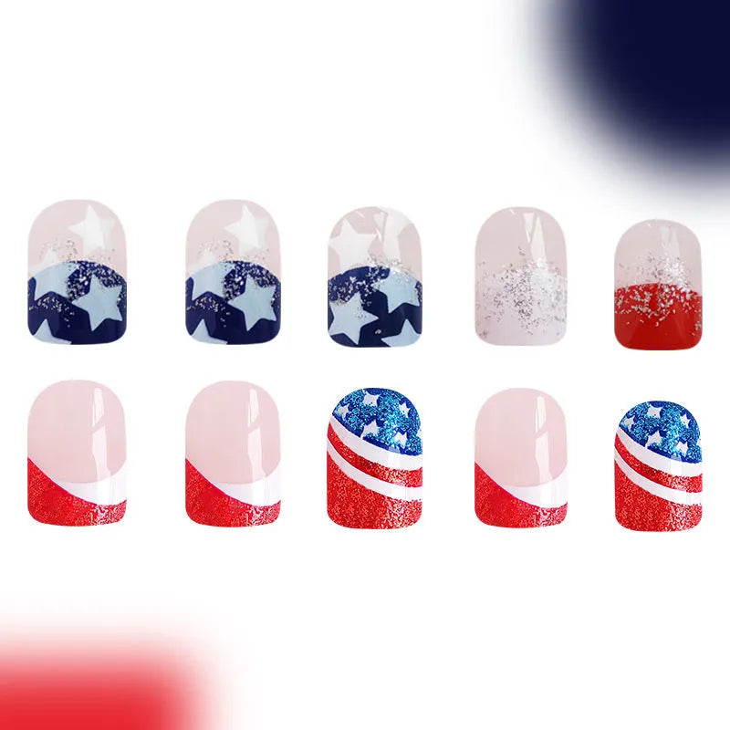 American Independence Day five-pointed star nail stickers for European square short nails