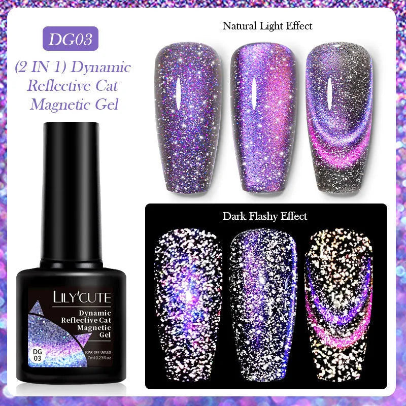 Cat eye series nail polish gel with diamond fragments and glitter in six fluorescent colour options