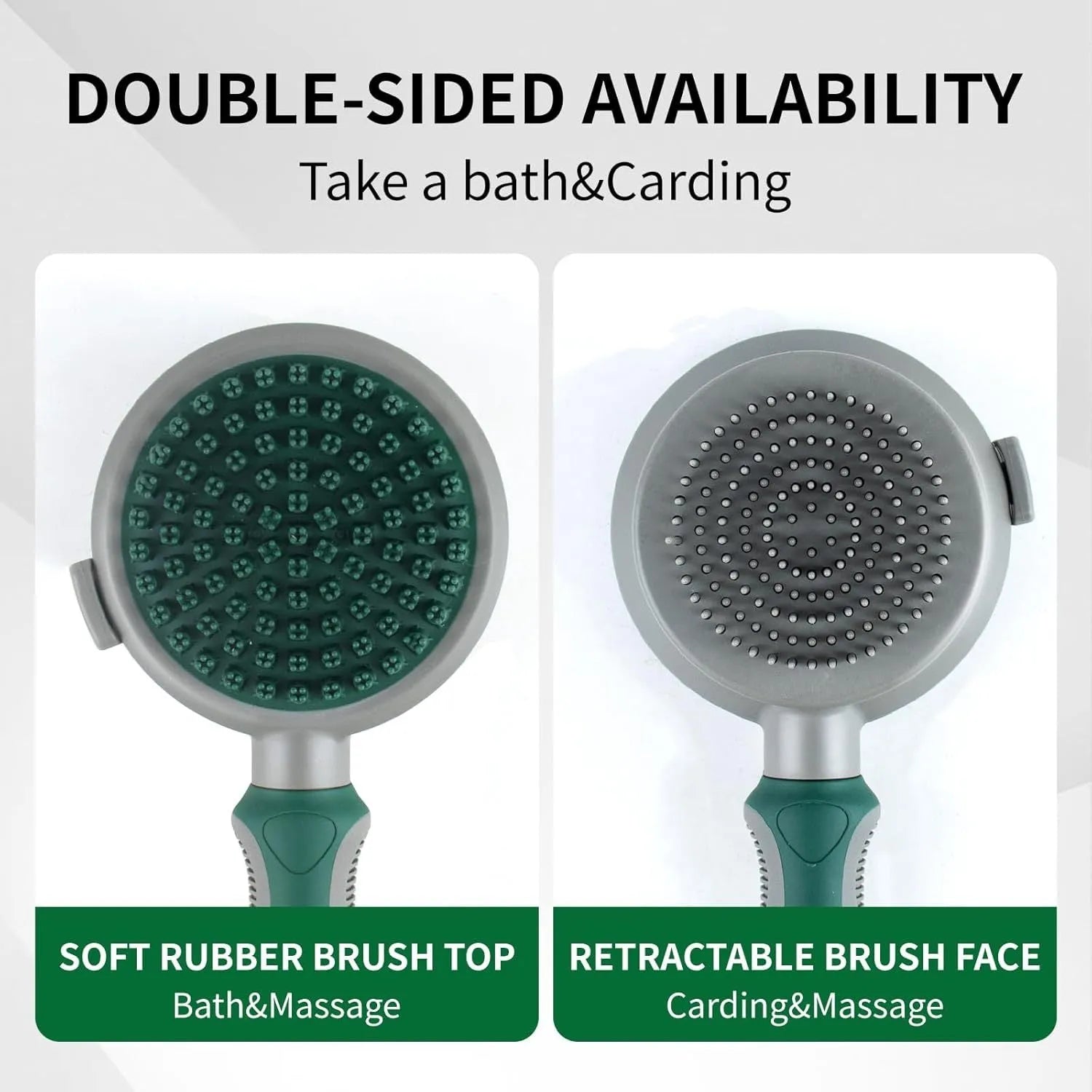 Green and pink two-sided silicone cat grooming brush with retractable slicker and massage pins