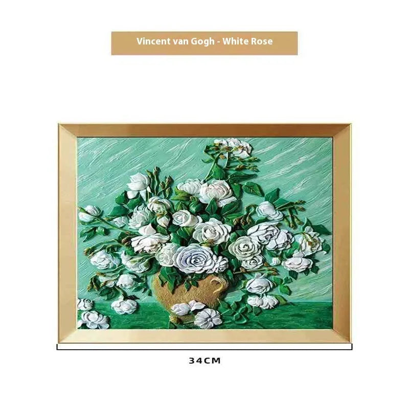 DIY oil painting kit showing Van Gogh's Starry Night reproduction on canvas with acrylic paints and wooden frame