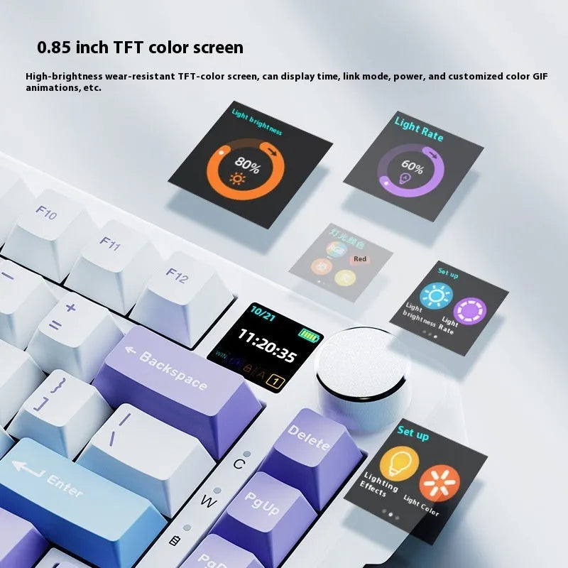 75% wireless mechanical keyboard in black grey yellow with hot-swappable switches and three connection modes
